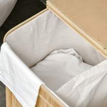 HOMCOM Panier à linge en bambou avec couvercle et poignées capacité 90 litres avec 2 sections et un sac amovible en tissu - 54,2 x 35,2 x 59,5 cm - Kaki - Voir 7