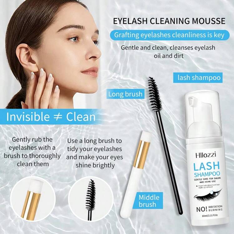 Hllozzi 60毫升/2.03盎司睫毛擴展洗髮水,睫毛眼瞼泡沫潔面乳/洗劑可用於擴展和自然睫毛/安全卸妝產品/專業和家用/睫毛擴展潔淨劑不含油泡沫肥皂清潔卸殘垢 - 白色 - 查看 12