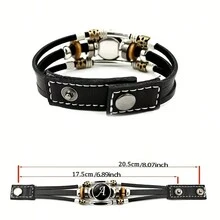 26 English Letters Bracelets, PU Leather Bangles, Retro Punk Style Handmade Multi-Layer Beaded Hand Jewelry Holiday Gift For Best Friends Accessories - Black - View 8