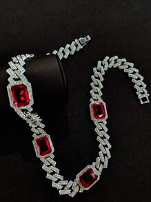 1pc Fashionable Men/Women Alloy Fully Rhinestone Gem Necklace, Shiny Rhombic Chain Jewelry For Daily Wear - Gemstone Hip Necklace - View 10