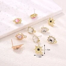 10pcs Gold Plated Spider Web Shaped Rose & Circle Designed Earring Setting With Rhinestones - Multicolor - View 3