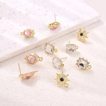 10pcs Gold Plated Spider Web Shaped Rose & Circle Designed Earring Setting With Rhinestones - Multicolor - View 1