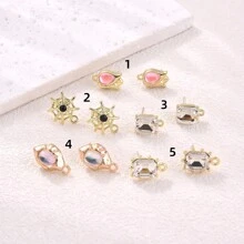 10pcs Gold Plated Spider Web Shaped Rose & Circle Designed Earring Setting With Rhinestones - Multicolor - View 2
