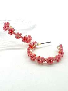 1 對時尚手工簡約編織花形耳夾 - 彩色 - 查看 1