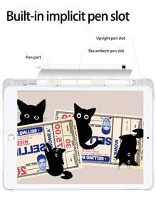 可愛卡通黑貓圖案漆皮硅膠保護套,配筆槽,支援自動睡眠/喚醒功能,適用於三星、華為、小米和ipad - 彩色 - 查看 4