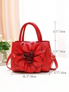 典雅花卉裝飾手提包,時尚上提桿手提包,女性休閒手袋,肩背包和錢包,新年和春節風格的女士復古包款,適合任何場合 - 紅色 - 查看 5