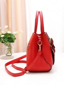 典雅花卉裝飾手提包,時尚上提桿手提包,女性休閒手袋,肩背包和錢包,新年和春節風格的女士復古包款,適合任何場合 - 紅色 - 查看 4