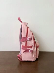 新款時尚男女通用背包,大容量,配色多樣化的笑臉設計,適用於學校、工作和旅行,書包,輕便背包,戶外情人節禮物 - 粉色 - 查看 5