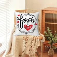 1 件情人節紅心圖案印花枕套,居家裝飾靠墊套適用於沙發枕墊,客廳