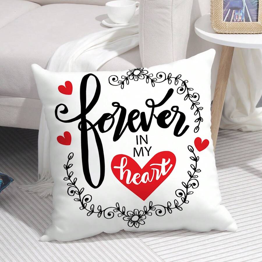 1 件情人節紅心圖案印花枕套,居家裝飾靠墊套適用於沙發枕墊,客廳