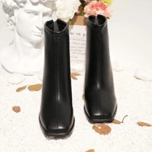 法式女式白色短靴，秋冬新品，高跟，修身，粗跟，保暖内衬踝靴，靴子