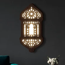 1pc Wooden Carving Pattern Wall Decor Hanging Lamp, Attic Shaped LED Wall Hanging Decoration Light, Holiday Decoration Lamp, With Self-Adhesive Hook, Laser Engraved UV Printed Wooden Hanging Plaque Holiday Home Decor Wall Sticker Hanging Accessory, 2AAA Batteries Powered (Not Included) Light Up Your Life ZH0806 - Redwood - View 4