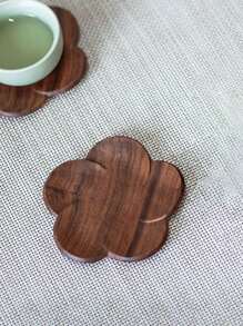 6pcs/4pcs/3pcs/2pcs/1pc Japanese Black Walnut Wood Flower Shaped Coasters, Creative Round Tea Cup Coffee Cup Mat, Suitable For Dining Table Decor, Boho Kitchen Living Room Coasters