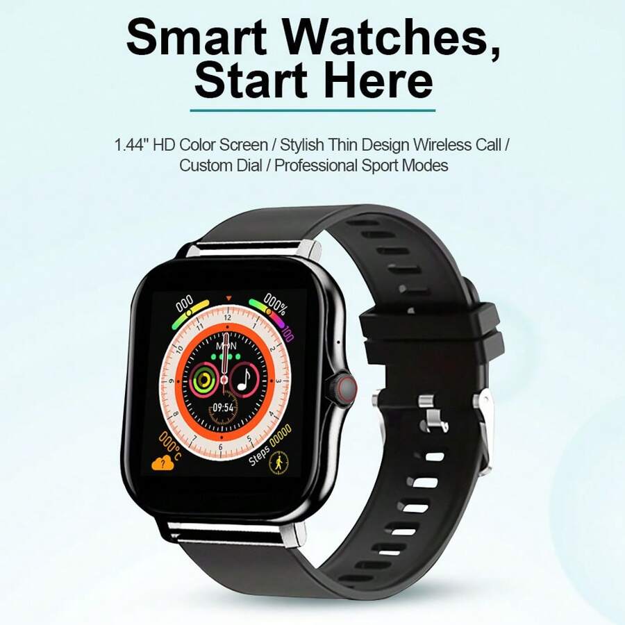 Simsonlab 1入組1.44英寸全觸控高清彩屏智能手錶,可旋轉表盤,支持無線通話/撥打電話,多種運動模式,多項日常功能提醒,男女均可使用,兼容android。 - 黑色 - 查看 1