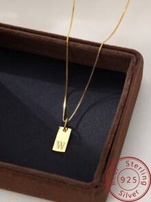 Under the banyan tree 1 件簡單方形 26 個英文字母 925 純銀吊墜項鍊,多功能女式鎖骨鏈 - 金色 - 查看 31