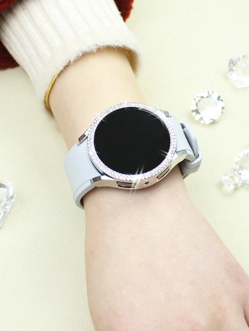 1pc Samsung Galaxy Watch Case Women'S Shiny Double-Row Rhinestone Hollow Out Watch Case, Compatible With Samsung Galaxy Watch 4/5/6/7 Series, Suitable For 40/44mm Watch, Crash-Proof Fashionable Protective Cover - Party Collection, Silver