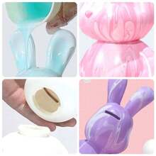 23/33CM Graffiti Fluid Bear Rabbits Piggy Bank DIY White Body Ornament Bunny Model Desktop Decoration Painting Doll Sculpture Crafts