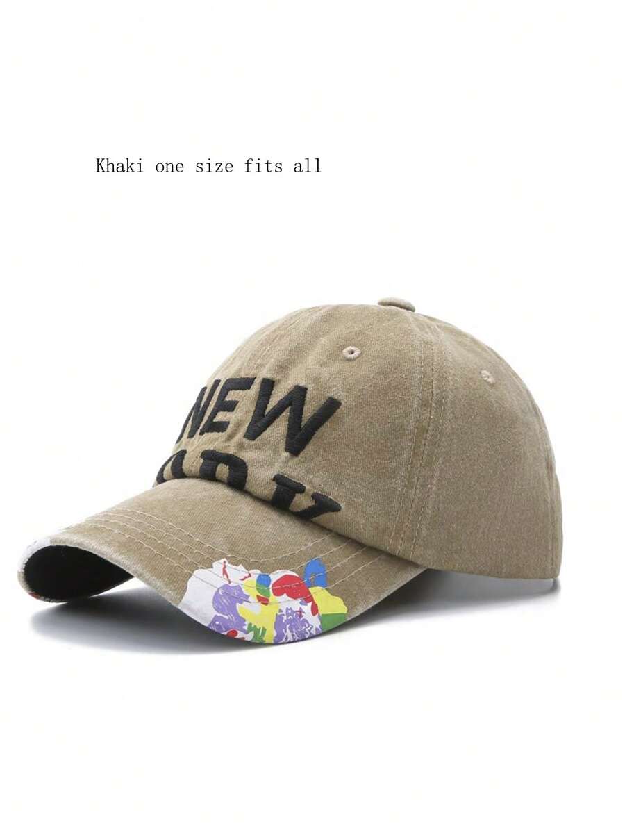 1pc New York Embroidered Baseball Cap, Vintage Style, Distressed Wash, Unisex Sun Hat, Outdoor - Multicolor - View 1
