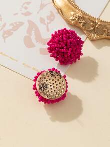 1pair Fashionable Handmade Braided Rice Bead Stud Earrings Suitable For Women's Daily Wear - Multicolor - View 2