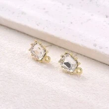 10pcs Gold Plated Spider Web Shaped Rose & Circle Designed Earring Setting With Rhinestones - Multicolor - View 8