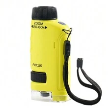 兒童便攜式手持式顯微鏡玩具,高清光學設備科學實驗顯微鏡玩具,適用於小學和初中生,戶外使用 - 黃色 - 查看 2