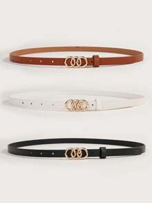 3pcs/Set Girl's Versatile Belts For Dress, Jeans, Black Waist Belt And Triple Ring Narrow Belts - Multicolor - View 2