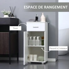 kleankin Meuble sur pied Colonne Bas de Salle de Bain Placard Porte avec étagère tiroir Coulissant en Bois Blanc - Blanc - Voir 6
