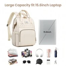 VSNOON Laptop Backpack For Women,15.6 Inch Stylish Rucksack Wide Open, College School Backpack With USB Charging Port, Water Resistant Travel Business Work Bag Computer Bookbag For Men - Beige - View 6