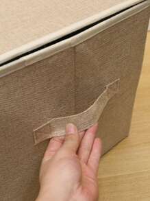 1 件纯色优质亚麻可折叠衣物收纳盒、衣柜整理盒、织物收纳箱、M/XL 尺寸，带前木手柄，方便抓取、抽屉式木手柄收纳盒、带双侧手柄，方便携带、大容量衣柜整理收纳盒 - 卡其色 - 查看 9