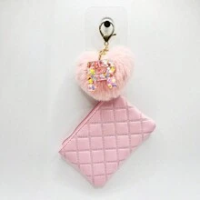 1入心形毛球字母鑰匙扣錢包便攜式旅行小拉鍊珠寶收納袋女性短式信用卡收納包大容量錢包字母首字母鑰匙扣可愛的毛絨絨鑰匙包包字母首字母A-Y情人節禮物熱粉紅色錢包 - 粉色 - 查看 29