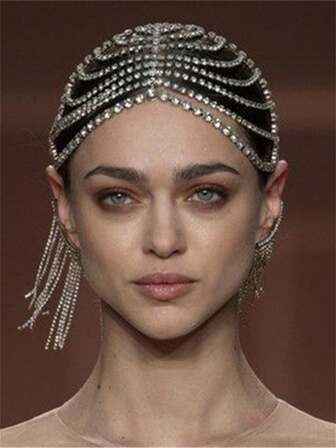 1件女士鑲有閃石和流蘇的口罩,適用於派對,萬聖節服裝,臉部裝飾