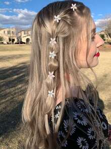 10pcs Girls' Pink Flower Mini Hair Claw Clips For Braiding & Diy Hair Decorations - Pink - View 3