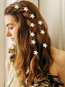 10pcs Girls' Pink Flower Mini Hair Claw Clips For Braiding & Diy Hair Decorations - Pink - View 1