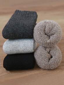 3pairs Children's Winter Thickened Knitted Socks With Plush Lining, Suitable For Daily Wearing And Keeping Warm - Multicolor - View 3