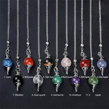 神奇的天然寶石水晶球擺錘,有助於占卜和挖掘潛意識,配有鍊子和石英珠進行靈氣療愈和晶體網格冥想 - 靈擺 - 查看 2