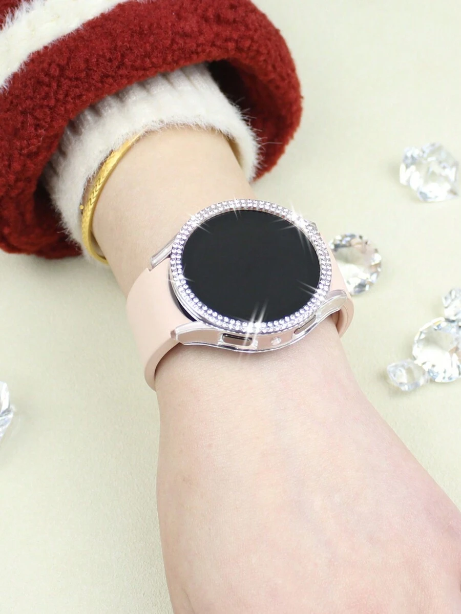 1 件女式闪亮镂空双排水钻保护壳适用于三星 Galaxy Watch 4/5/6 系列 40/44 毫米，时尚防摔保护套，舞蹈系列，透明