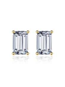 1對奢華銀色多面閃亮方晶鋯石耳釘適合女士日常佩戴 - 金色 - 查看 1