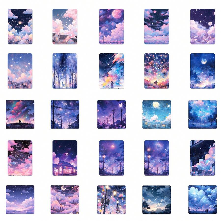 50PCS Aesthetics Stickers Pack, Fantasy Starry Night Vinyl Waterproof