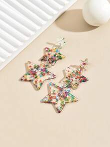 1pair New Arrival Transparent Blue 3-Layered & Pentagram Shaped Stud Earrings For Women, Valentine's Day Gift - Blue - View 2