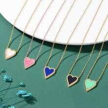 Moonmory One Piece 925 Sterling Silver Drop Heart Enamel Pendant Necklace For Women Synthetic Resins Shell Pave Outline Stone 50Cm - Heart Pendant Necklace - View 7
