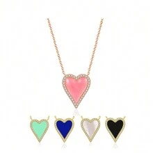 Moonmory One Piece 925 Sterling Silver Drop Heart Enamel Pendant Necklace For Women Synthetic Resins Shell Pave Outline Stone 50Cm - Heart Pendant Necklace - View 1