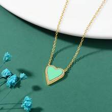 Moonmory One Piece 925 Sterling Silver Drop Heart Enamel Pendant Necklace For Women Synthetic Resins Shell Pave Outline Stone 50Cm - Heart Pendant Necklace - View 2