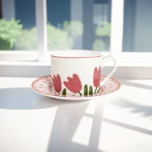 A Set Of 250ml Tulip Ceramic Coffee Cups, Cup And Plate Set, Suitable For Afternoon Tea, Family Gatherings, And Holiday Gifts. - Tulip - View 5