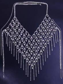 1條時尚流蘇、鑽石裝飾項鍊,適合比基尼搭配,性感身體鏈 - 銀色 - 查看 2