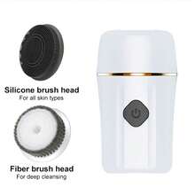 1入便攜式面部刷,帶有2個旋轉刷頭,深層毛孔清潔刷,迷你旅行尺寸,usb可充電 - 白色 - 查看 2