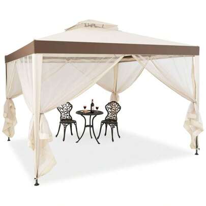 Robust Gazebo, Garden Gazebo Waterproof & Sun Protection, Party Tent 3x3m With 4 Side Walls & Double Roof, Garden Tent For Parties, Oktoberfest, Weddings, Available In 2 Colors