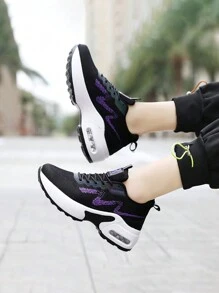 2024新款女士透氣、耐用、防臭的帶增高氣墊運動鞋 - 紫色 - 查看 5