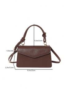 1pc Brown Handheld Vintage Solid Color Woven Texture Women's Small Square Bag Suitable For Daily Use, Dating And Gift - Brown - View 6
