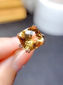 1件方形香檳色開口戒指,可調節,彩色寶石女士戒指,日常穿戴理想禮物 - 方形 - 查看 3