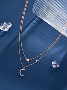 A 925 Silver Star Moon Double Necklace Sweet Glitter Niche Clavicle Chain Elegant Pendant Jewelry For Women - Pink - View 4